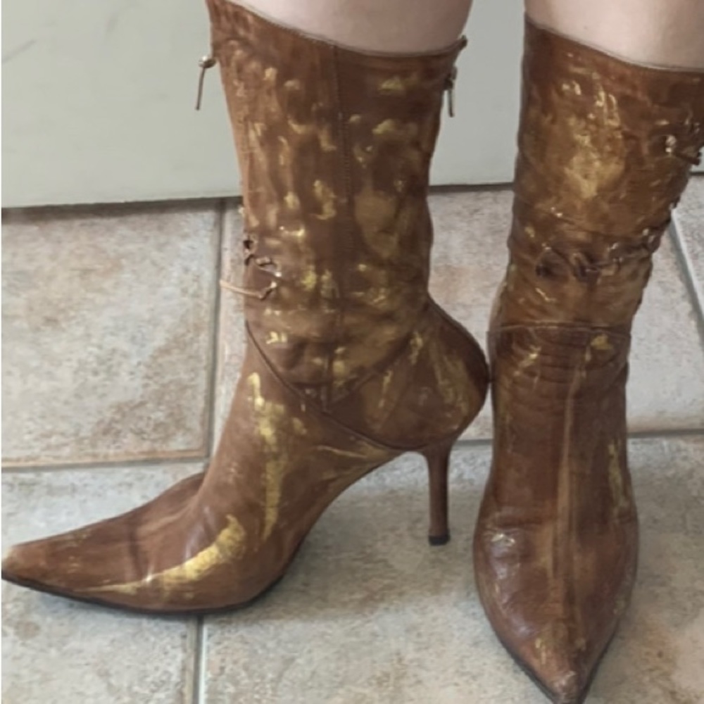 Mayis made in Italy bronze and gold leather boots size 40